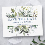 Watercolor Greenery Save the Date Dusty Blue Postcard<br><div class="desc">Modern Elegant Watercolor Botanical Greenery Wedding Engagement Announcement Save The Date Postcard includes eucalyptus leaves,  green botanical foliage,  dusty blue leaves and other beautiful botanical greenery.</div>