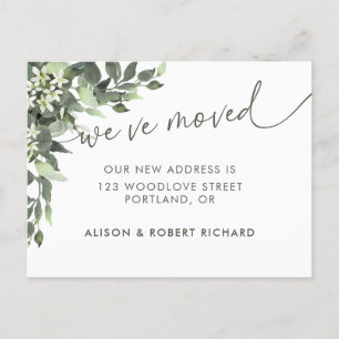 Watercolor Greenery Script Moving Announcement Postcard