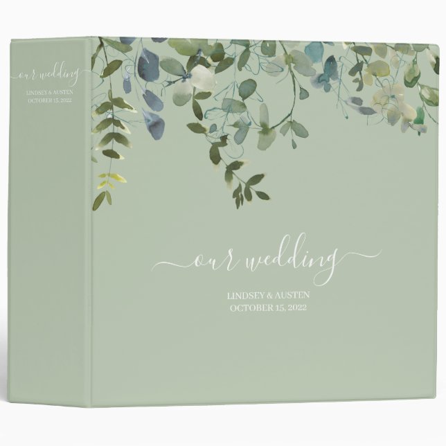 Watercolor Greenery Script Wedding Planner Binder (Front/Spine)