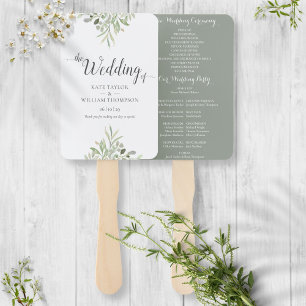 Watercolor Greenery Script Wedding Program Hand Fan