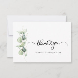 Watercolor Greenery Script Wedding Thank You Card