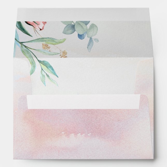 Watercolor Greenery Soft Blush Pink Rose Envelope (Back (Bottom))