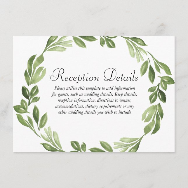 Watercolor Greenery Spring Wedding Reception Enclosure Card (Front)