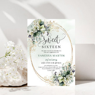 Watercolor Greenery Sweet 16 Sage Green Invitation