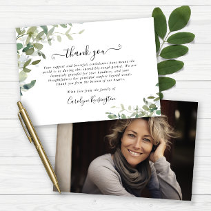 Watercolor Greenery Sympathy Photo Thank You Card