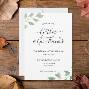 Watercolor Greenery Thanksgiving Dinner Invitation