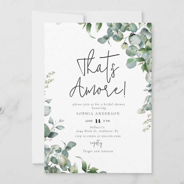 Watercolor Greenery That's Amore! Bridal Shower Invitation (Front)