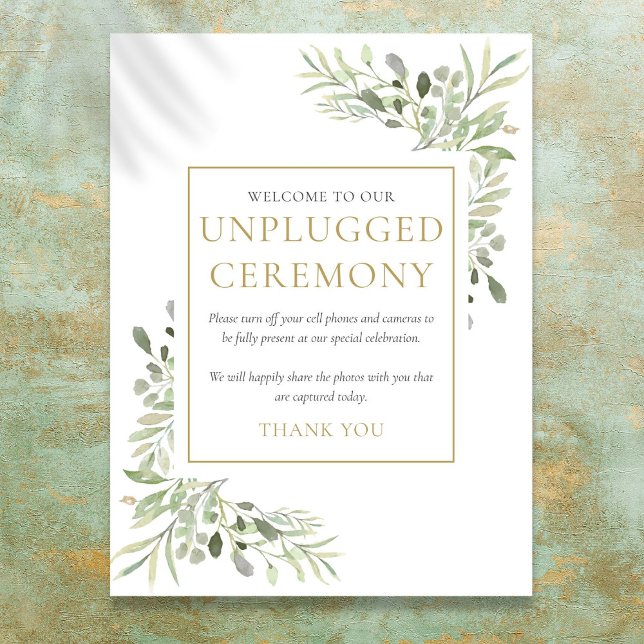 Watercolor Greenery Unplugged Ceremony Sign (Watercolor Greenery Unplugged Ceremony Sign)
