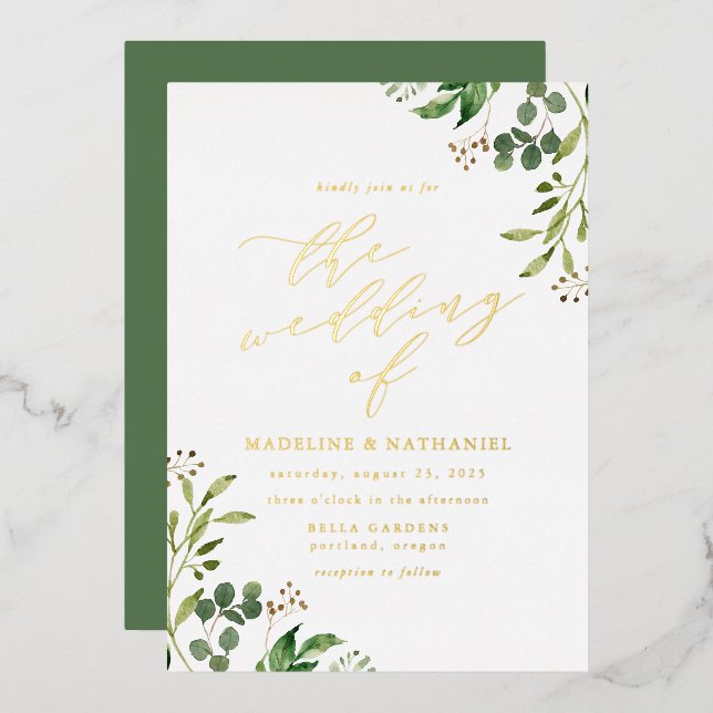 Watercolor Greenery Wedding (Front/Back)