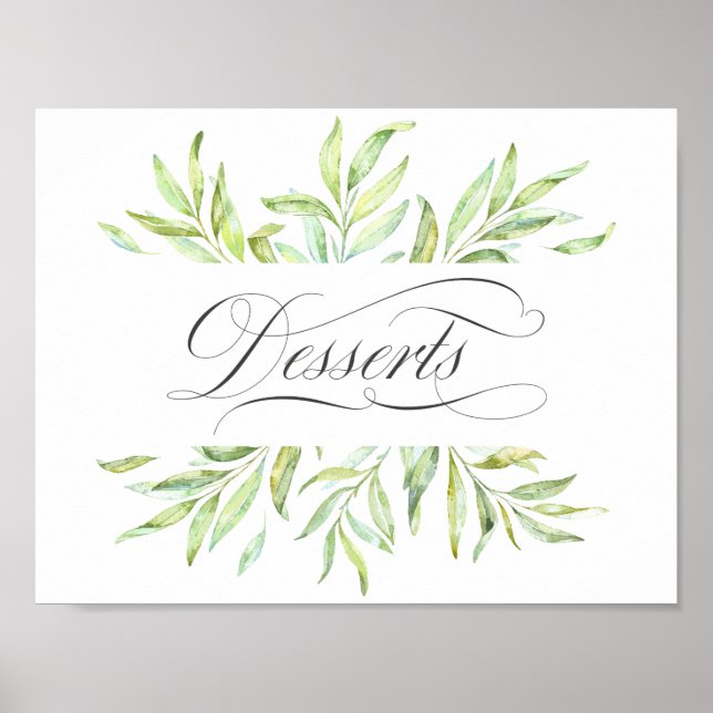 Watercolor Greenery Wedding Desert Signage Poster (Front)