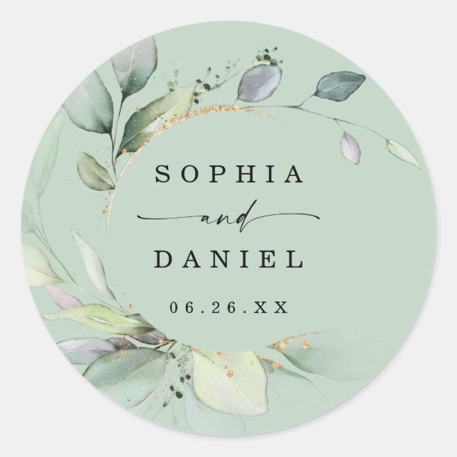 Watercolor Greenery Wedding Favours Classic Round  Classic Round Sticker (Front)