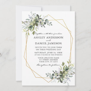 Watercolor Greenery Wedding Geometric Frame Invitation