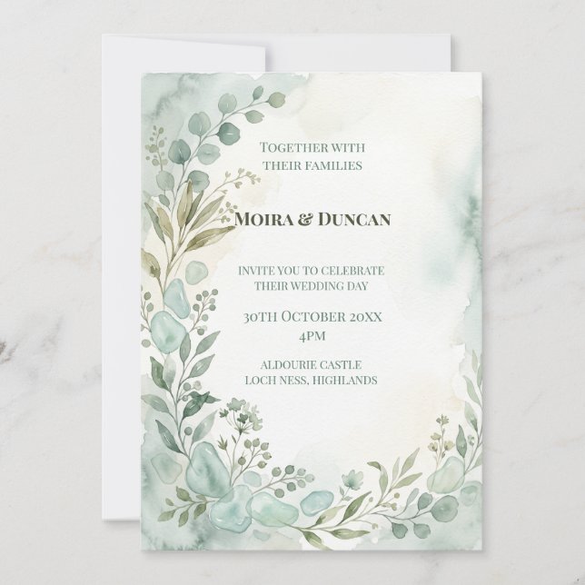 Watercolor Greenery Wedding Invitation (Front)