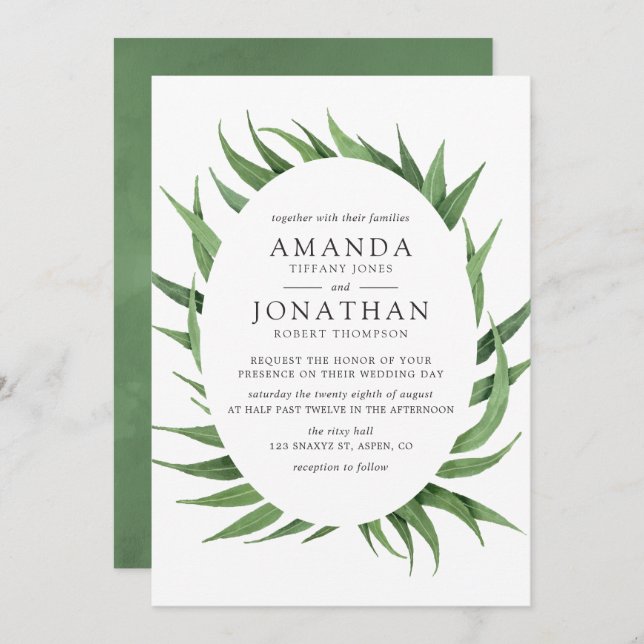Watercolor Greenery Wedding Invitation (Front/Back)