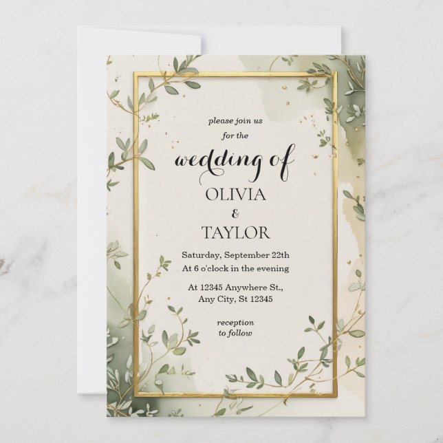 Watercolor Greenery Wedding Invitation (Front)