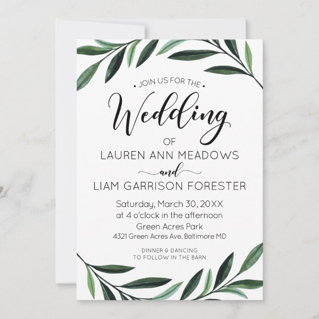 Watercolor Greenery Wedding Invitation (Front)