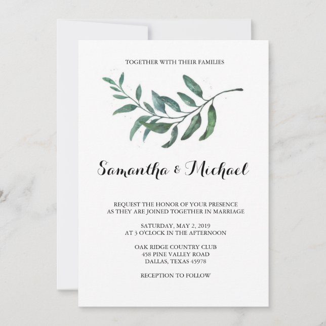 Watercolor Greenery Wedding Invitation (Front)