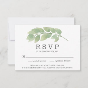 Watercolor Greenery Wedding Meal Choice RSVP Card