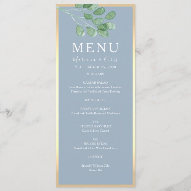 Watercolor Greenery Wedding Menu (Front)