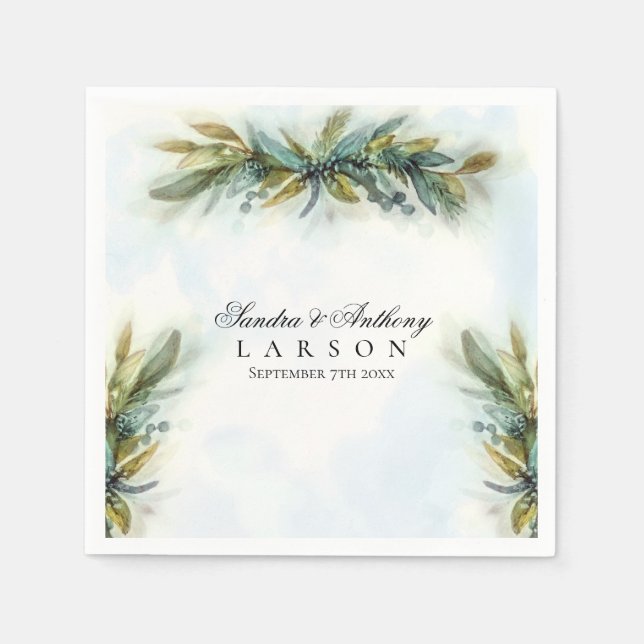 Watercolor Greenery Wedding Napkin (Front)