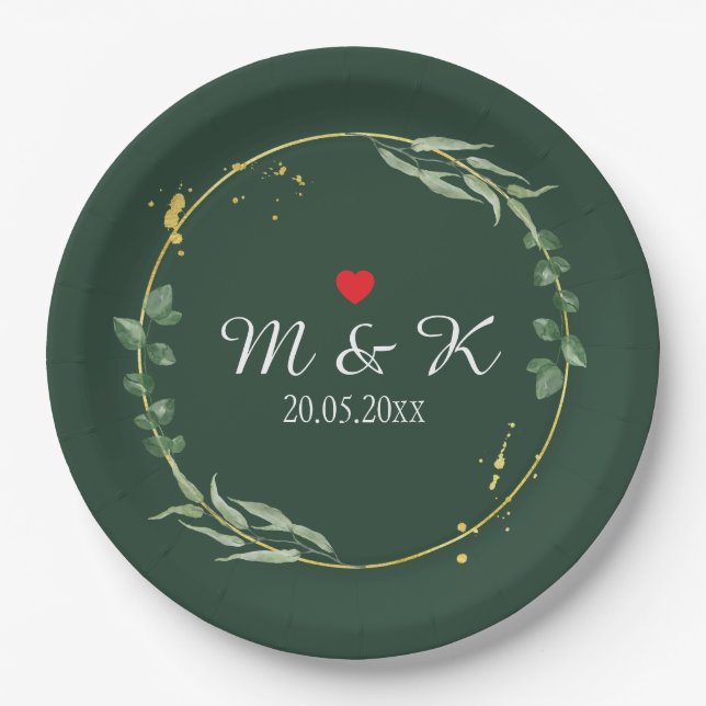 Watercolor Greenery Wedding  Paper Plate (Front)