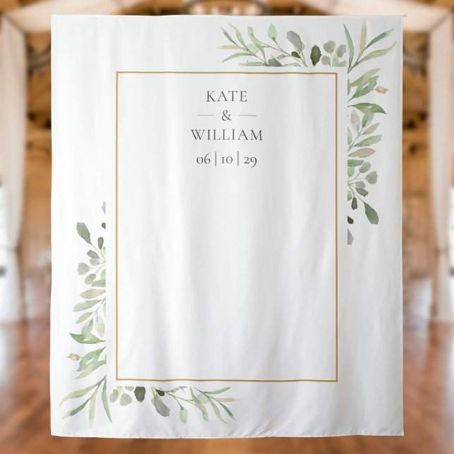 Watercolor Greenery Wedding Photo Booth Backdrop Tapestry (Creator Uploaded)