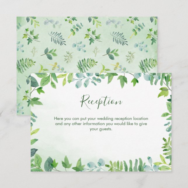Watercolor Greenery Wedding Reception Card (Front/Back)