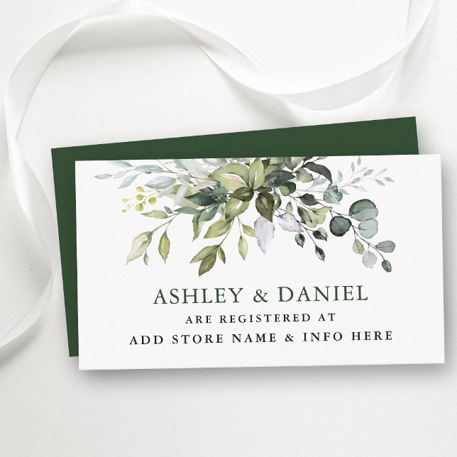 Watercolor Greenery Wedding Registry Enclosure Card (Customize to change text color, text style or to change color of back of card.)
