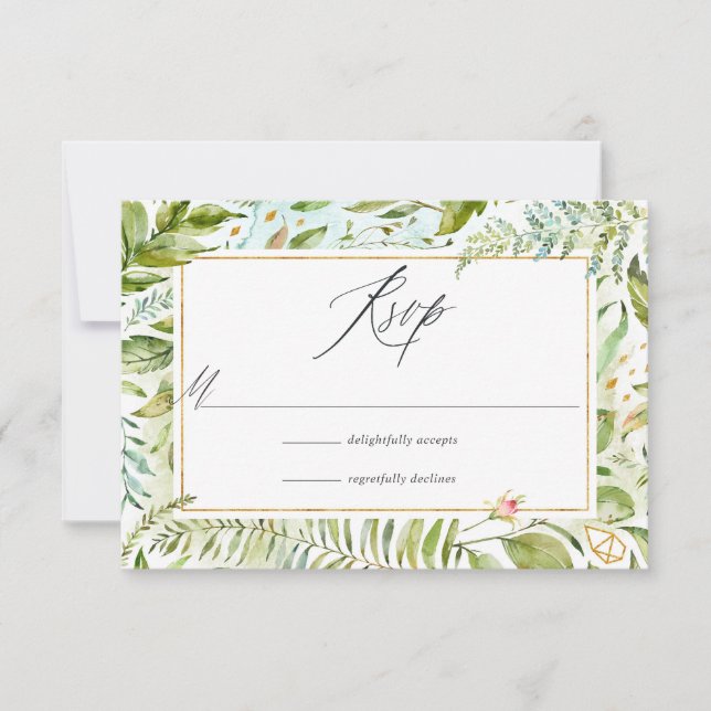 Watercolor Greenery Wedding RSVP Card (Front)