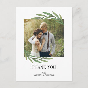 Watercolor Greenery Wedding Thank You Postcard