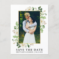 Watercolor Greenery White Floral Save The Date