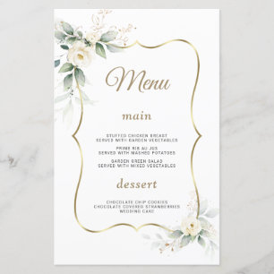 Watercolor Greenery White Flowers Gold Wedding