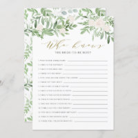 Watercolor Greenery Who Knows The Bride Best Card