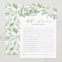 Watercolor Greenery Who Knows The Bride Best Card