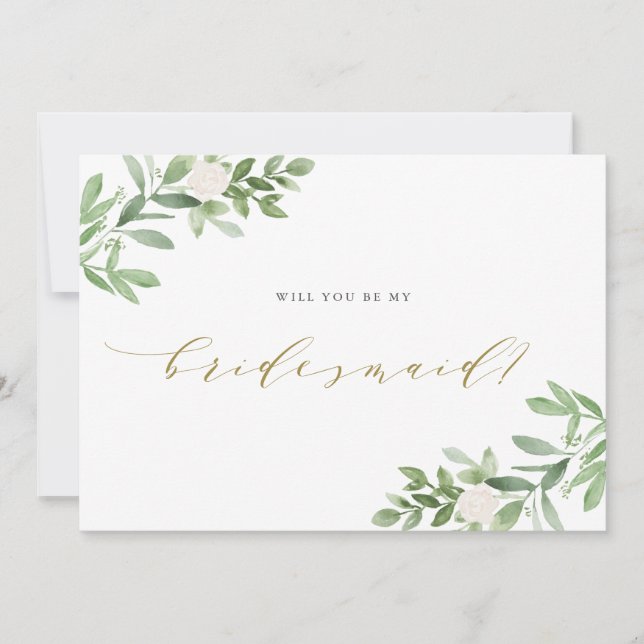 Watercolor Greenery Will You Be My Bridesmaid Card (Front)