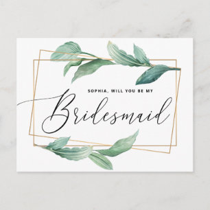 Watercolor greenery. Will you be my bridesmaid Postcard