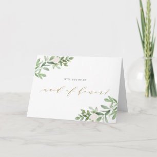 Watercolor Greenery Will You Be My Maid of Honour Card