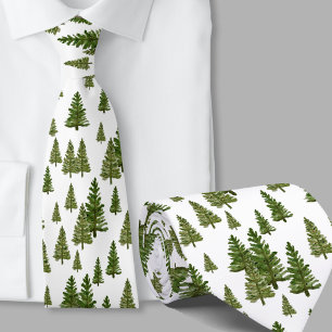 Watercolor Greenery Winter Pine Trees Neck Tie