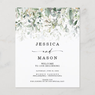 Watercolor Greenery with Gold Wedding Programs