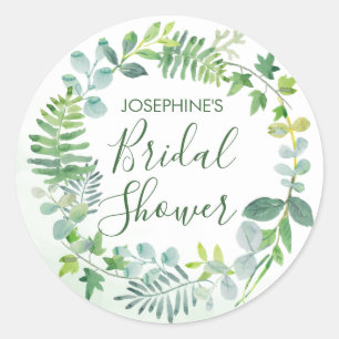 Watercolor Greenery Wreath Bridal Shower Classic Round Sticker