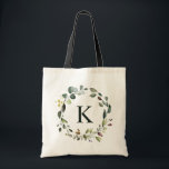Watercolor Greenery Wreath Monogram Bridesmaid Tote Bag<br><div class="desc">Rustic watercolor botanical greenery wreath tote bag for personalized bridesmaid or maid of honour gift.</div>