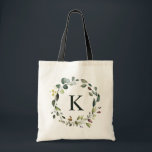 Watercolor Greenery Wreath Monogram Bridesmaid Tote Bag<br><div class="desc">Rustic watercolor botanical greenery wreath tote bag for personalized bridesmaid or maid of honour gift.</div>