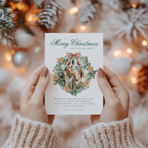 Watercolor Greenery Wreath Photo Christmas Holiday Card