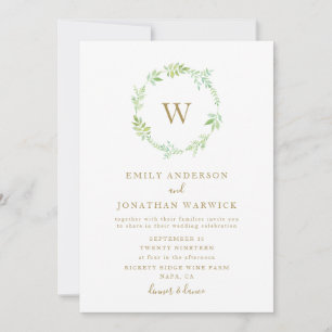 Watercolor Greenery Wreath Wedding Invitation