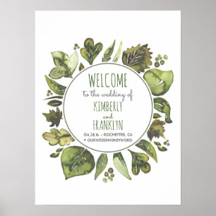 Watercolor Greenery Wreath Wedding Welcome Sign