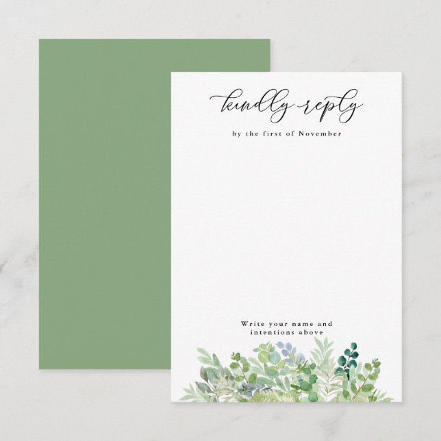 Watercolor Greens and Foliage Vertical Blank RSVP Card (Front/Back)