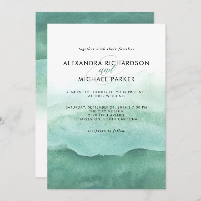 Watercolor Greens | Wedding Invitation (Front/Back)