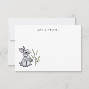 Watercolor Grey Baby Bunny Personalized Stationery Card