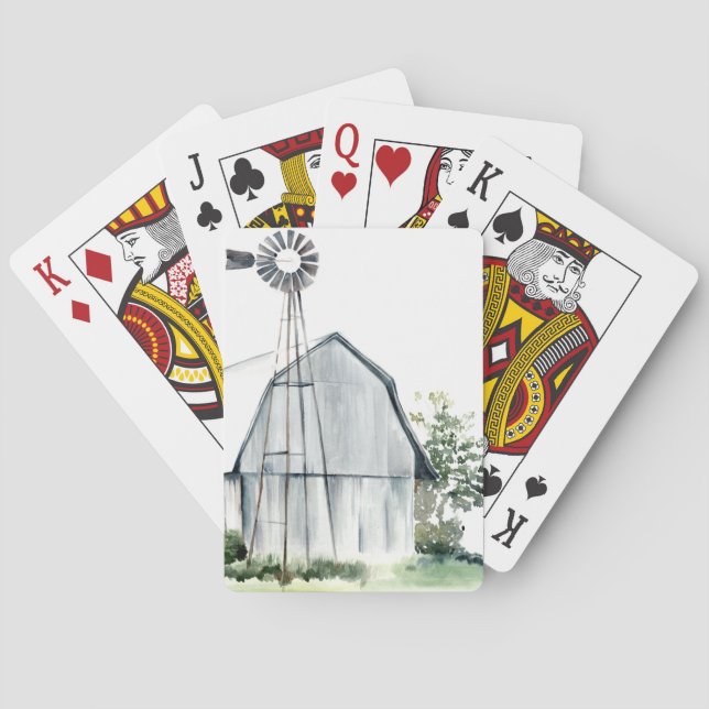 Watercolor Grey Barn Playing Cards (Back)