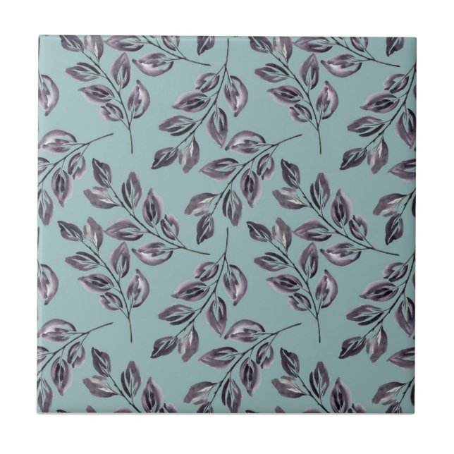  Watercolor grey, black twigs on a turquoise Tile (Front)